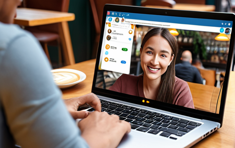 ** A person relaxing at a cafe, using a laptop connected to public Wi-Fi. The person is smiling confidently, with a VPN icon subtly overlaid on the laptop screen, symbolizing secure browsing. The background shows blurred faces and cafe ambiance.
**